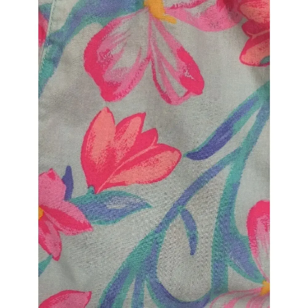 OshKosh B'gosh Aqua & Pink Floral Drawstring Linen Blend Shorts Size 12 GU